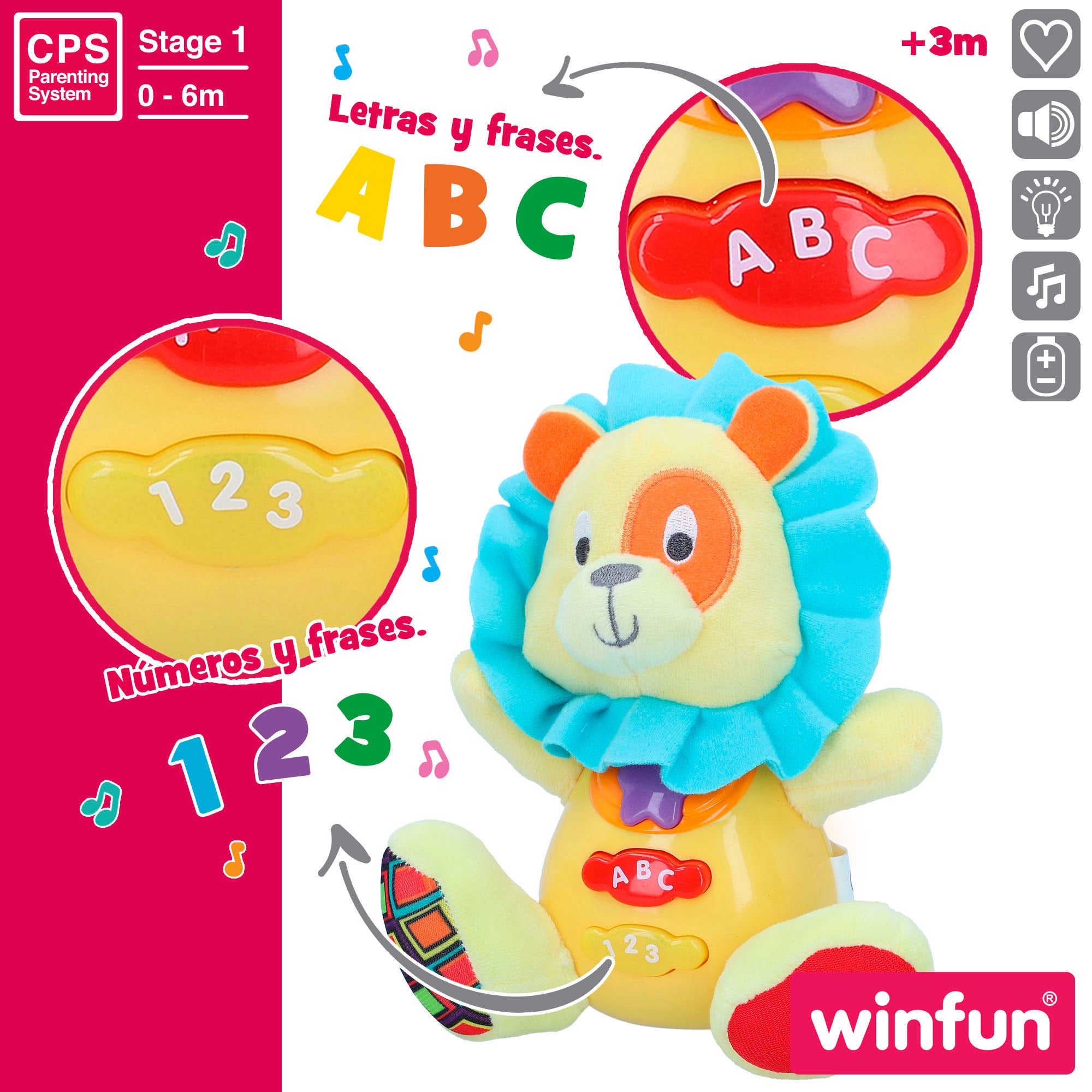 Leãozinho de Peluche Winfun com Luz e Som em Espanhol