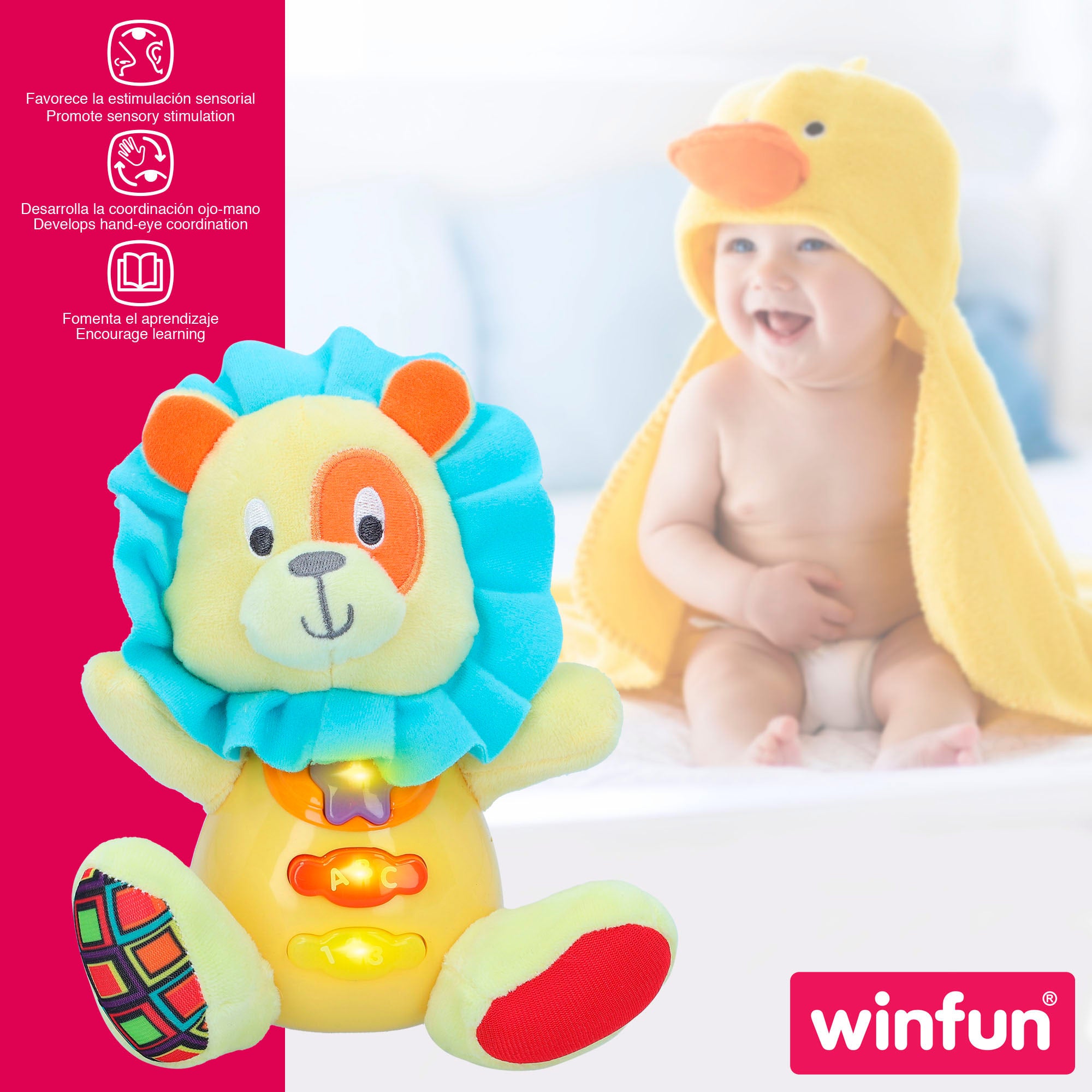 Leãozinho de Peluche Winfun com Luz e Som em Espanhol