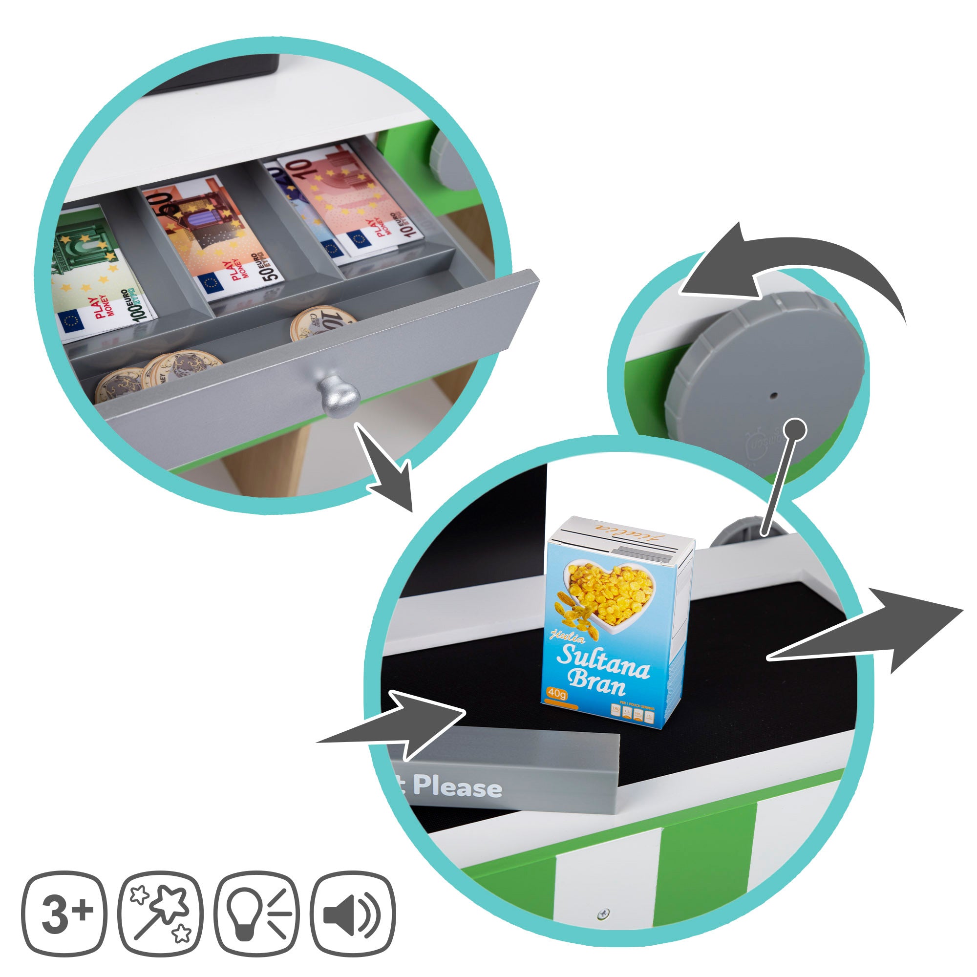 Supermercado de madeira Teamson com luz, som e acessórios.