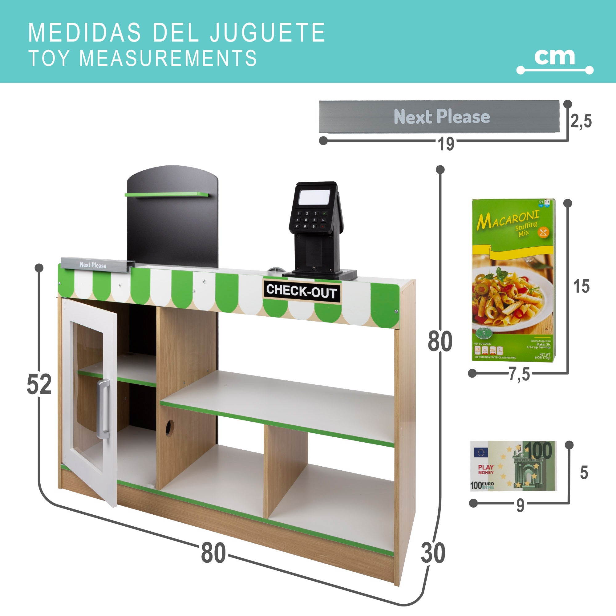 Supermercado de madeira Teamson com luz, som e acessórios.