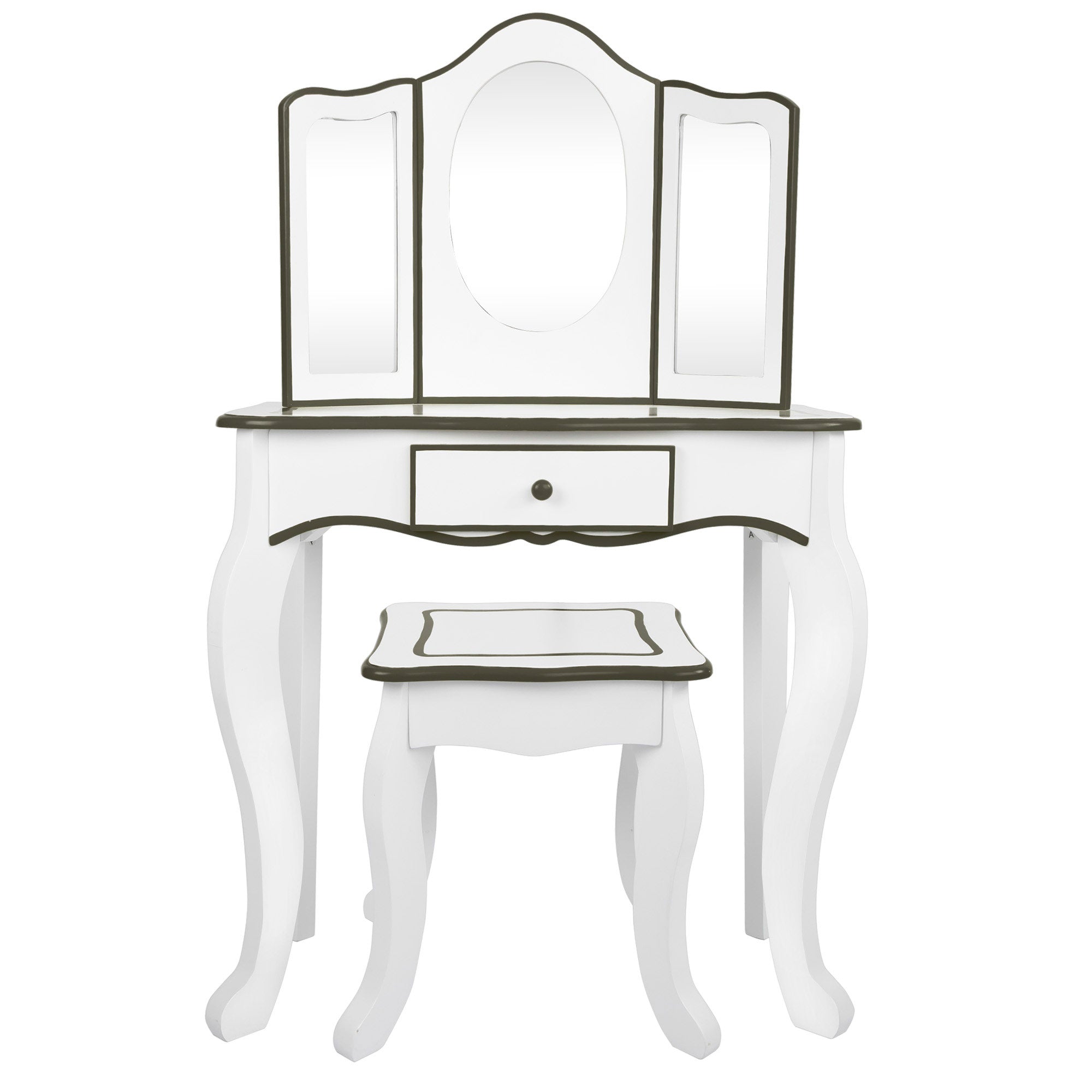 Toucador Teamson de madeira branca e cinzenta com banqueta