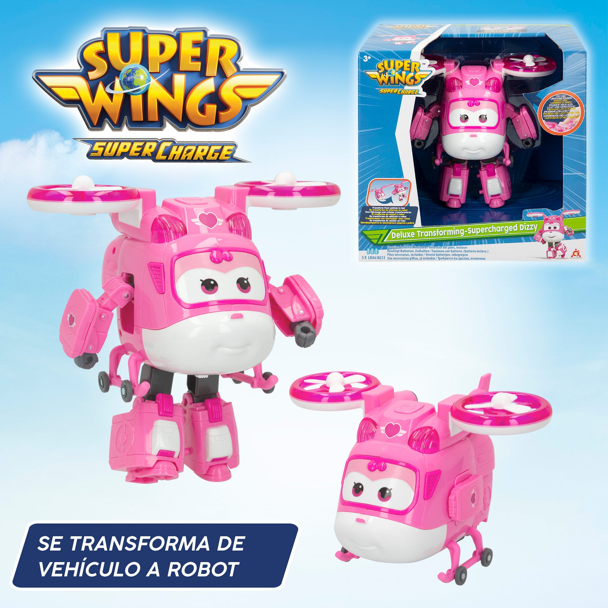 Super Wings Dizzy transformável com luz e sons.