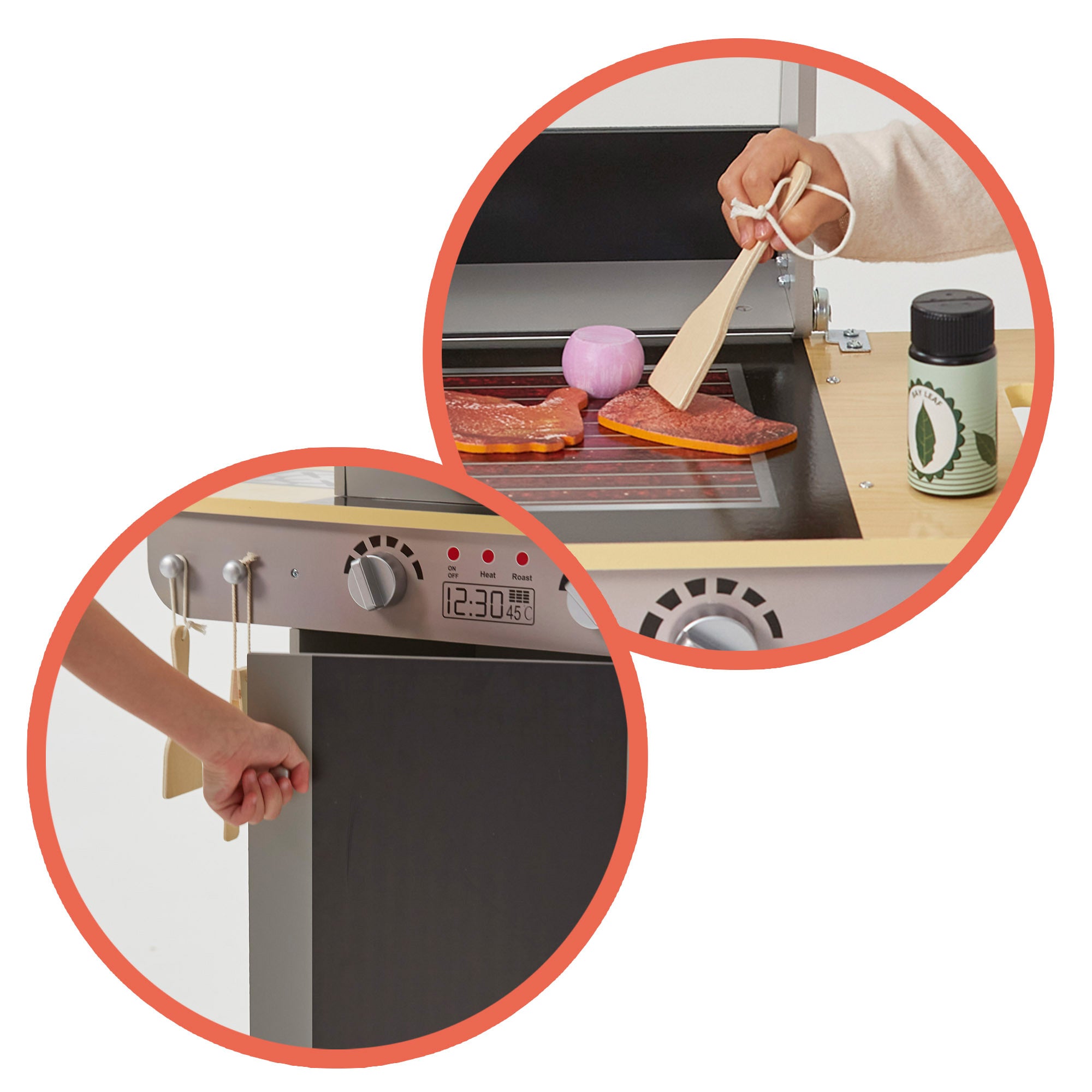 Grelhador de brinquedo portátil de madeira Teamson com quadro negro e 9 acessórios.