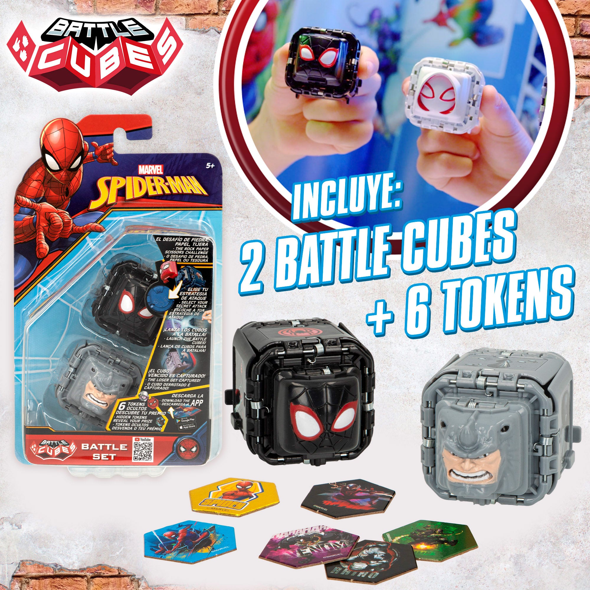 Conjunto Battle Cubes Marvel Spider-Man Miles Morales + Rhino
