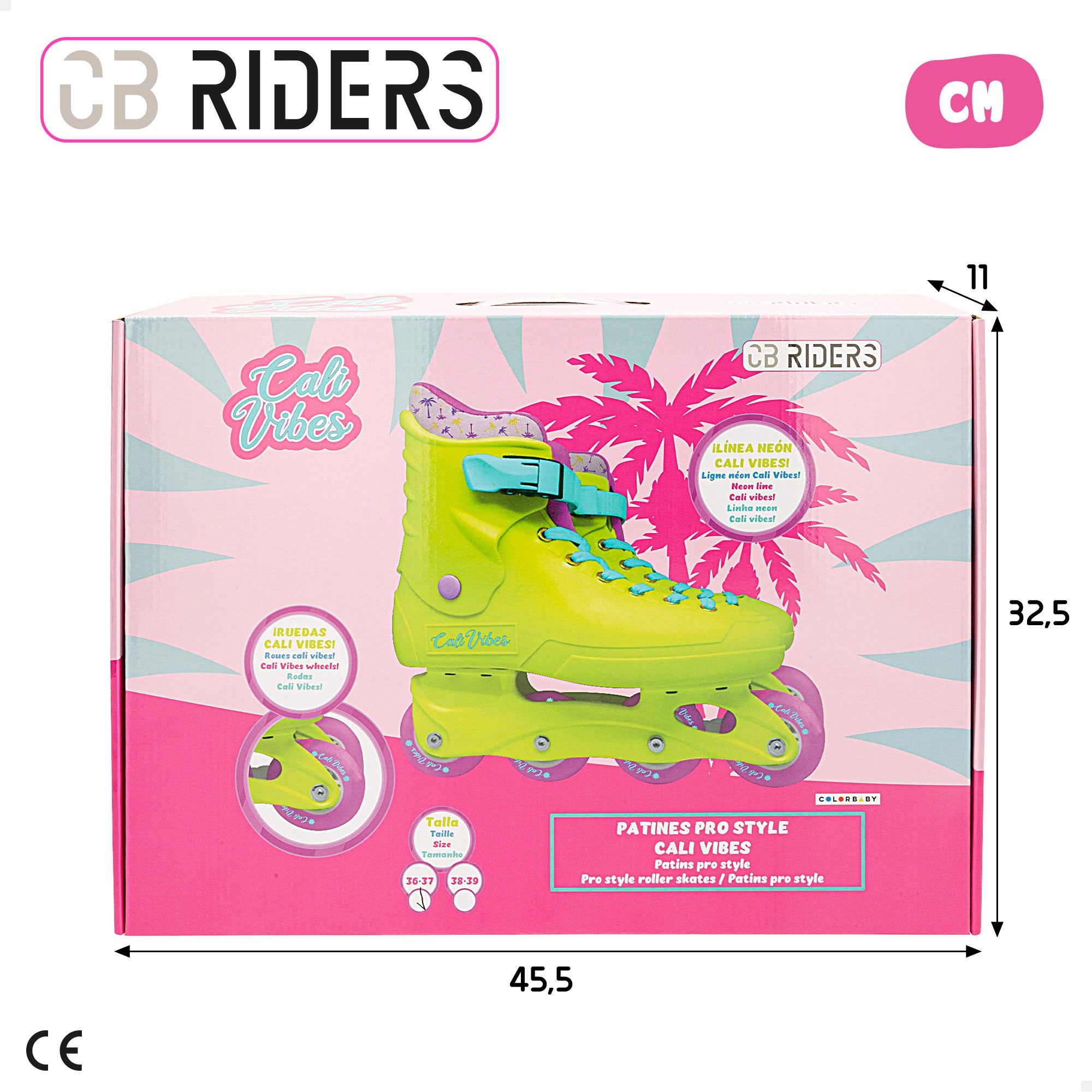 Patins em linha amarelo néon, tamanho 36-37, CB Riders