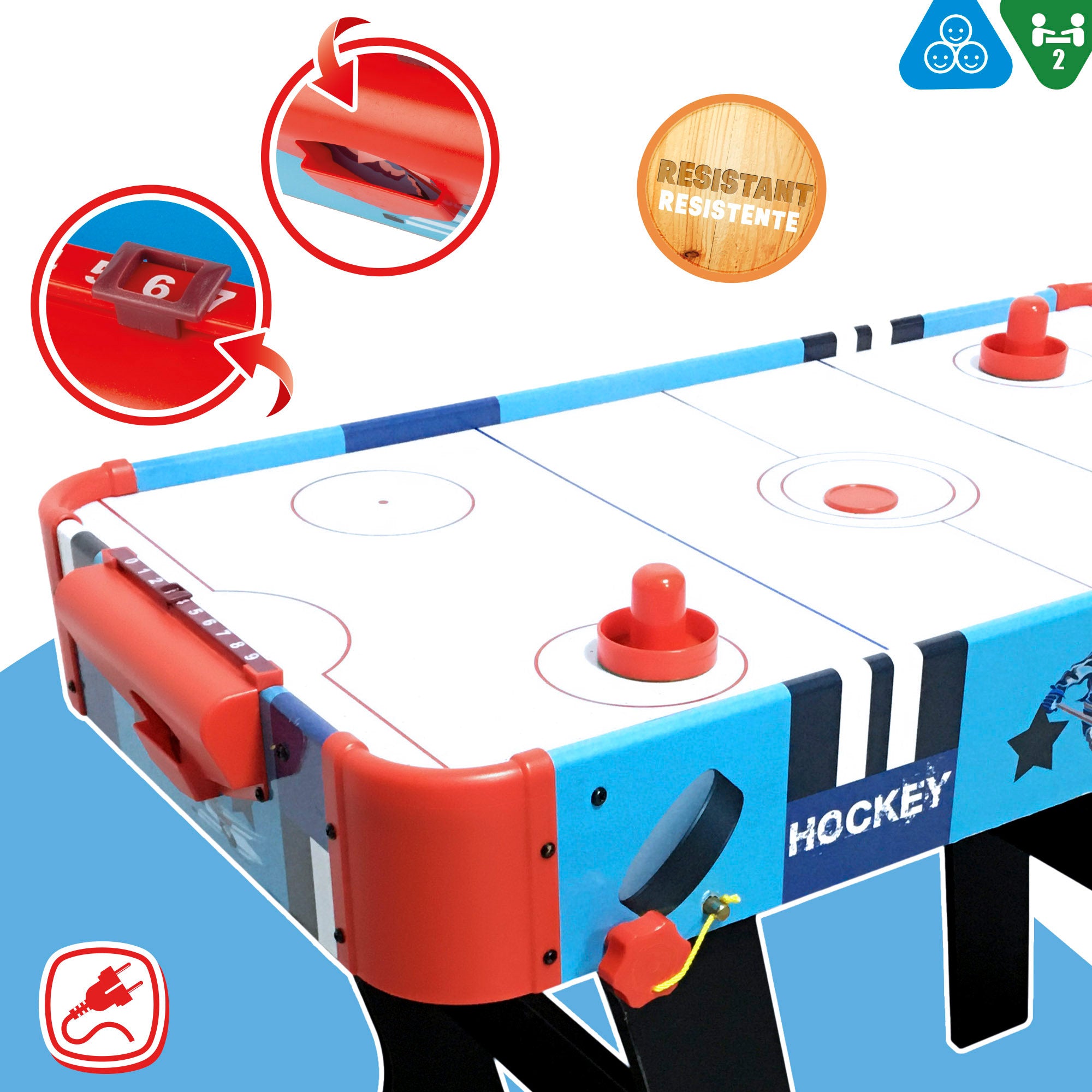 Mesa de Air Hockey, madeira, com pés dobráveis, 81x42x63 cm, CB Games