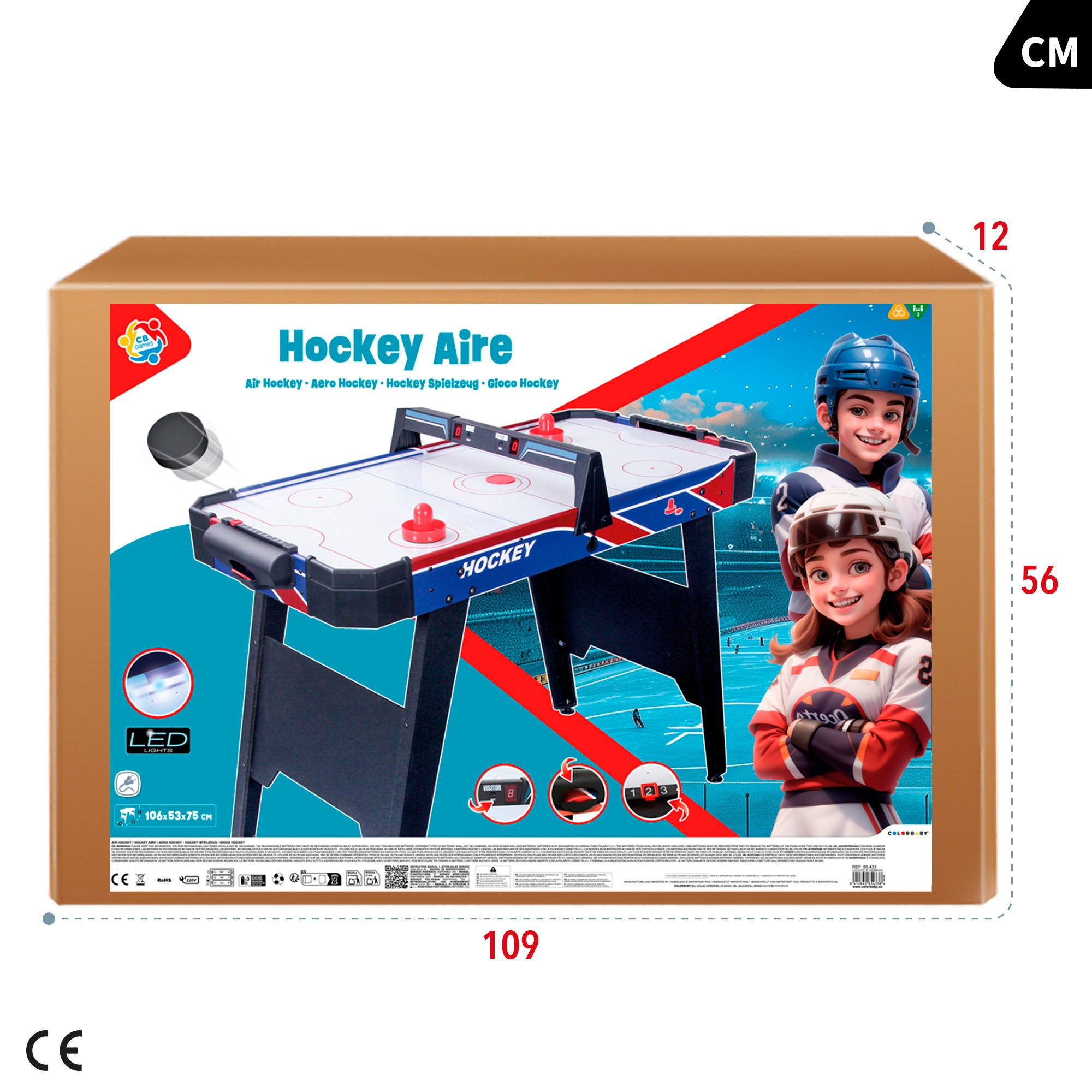 Mesa de Air Hockey Eletrónica com Luzes 106x53x75 CB Games
