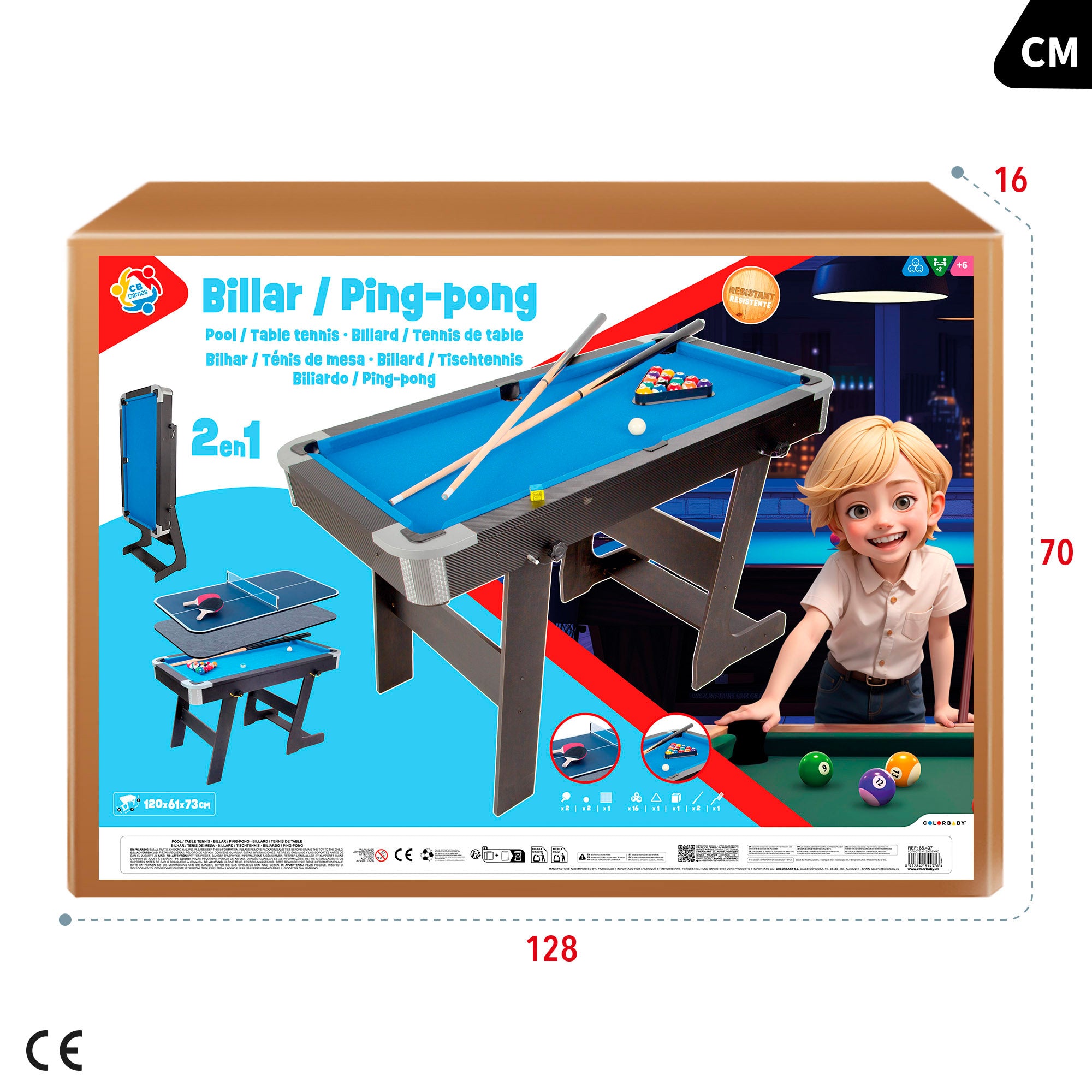 Mesa dobrável americana de bilhar e pingue-pongue, 120x61x73 cm, CB Games