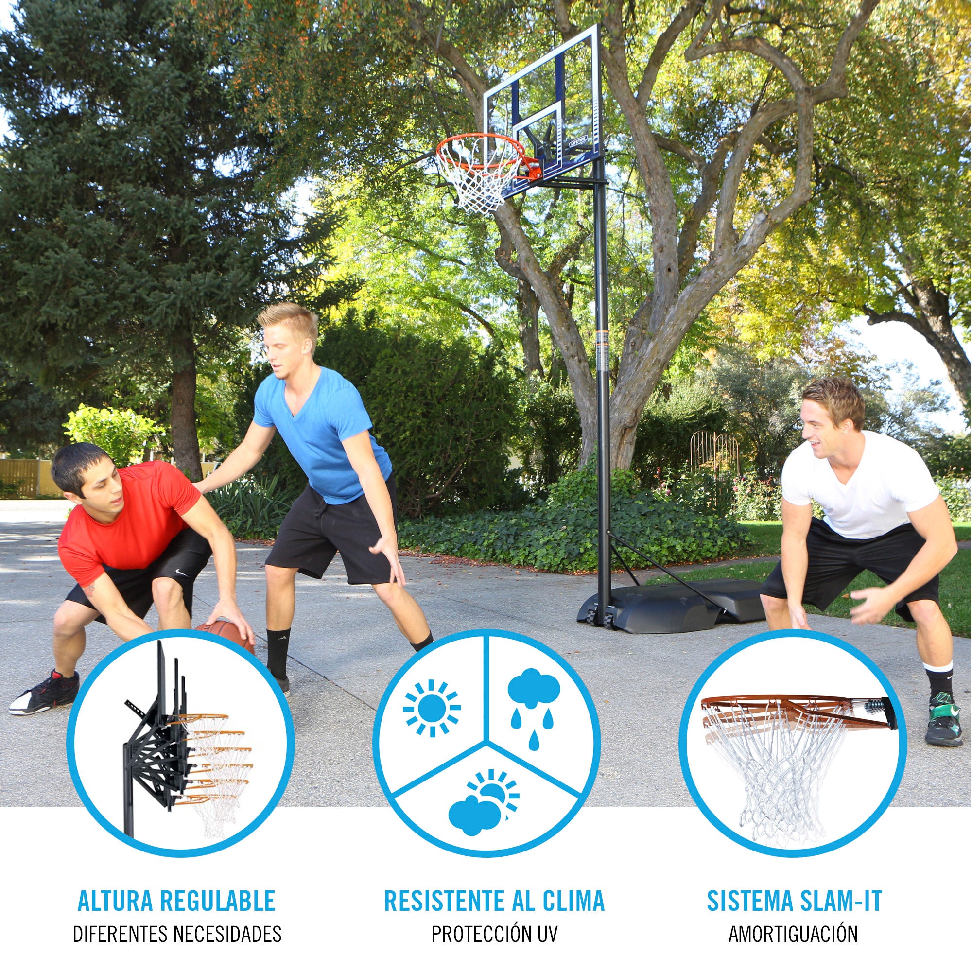 Cesto de basquetebol ultrarresistente LIFETIME, altura ajustável 244/305 cm, proteção UV100