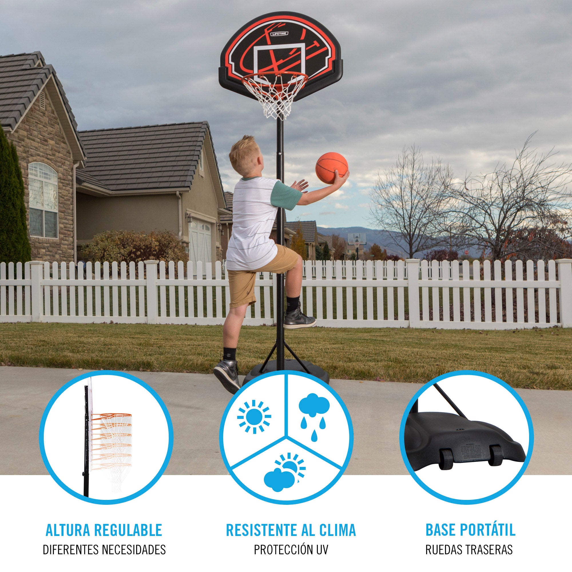 Cesta de basquetebol Lifetime Ultra-Resistant, altura ajustável 165/222 cm, UV100