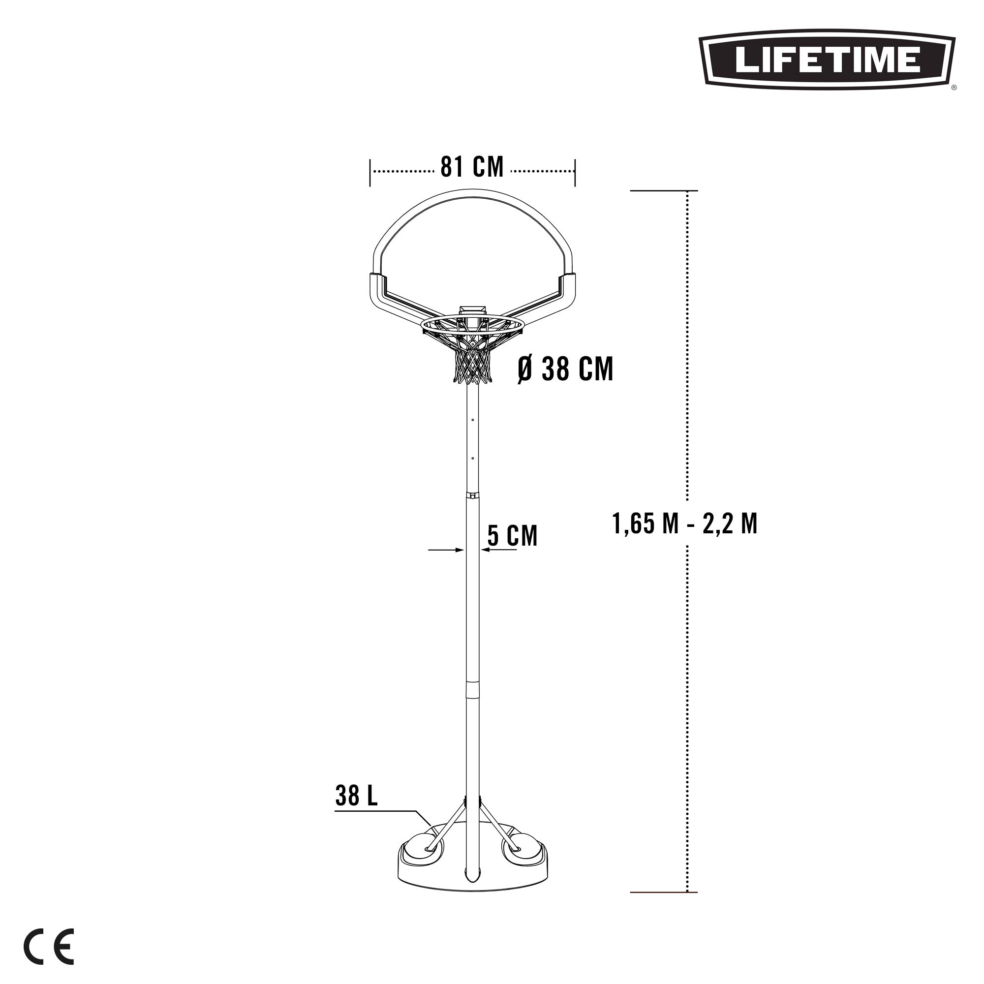 Cesta de basquetebol Lifetime Ultra-Resistant, altura ajustável 165/222 cm, UV100