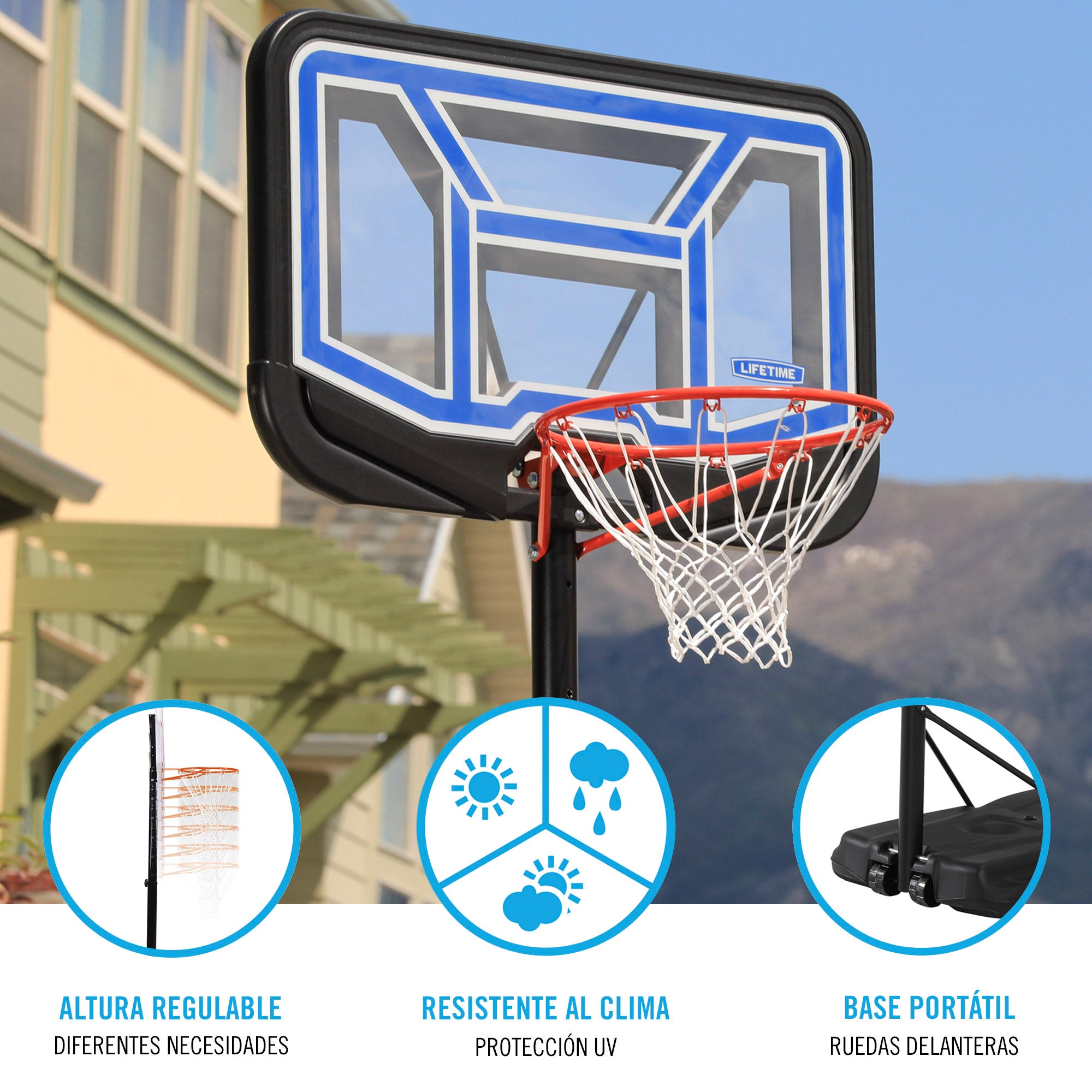 Cesto de basquetebol portátil LIFETIME, altura ajustável de 230/305 cm