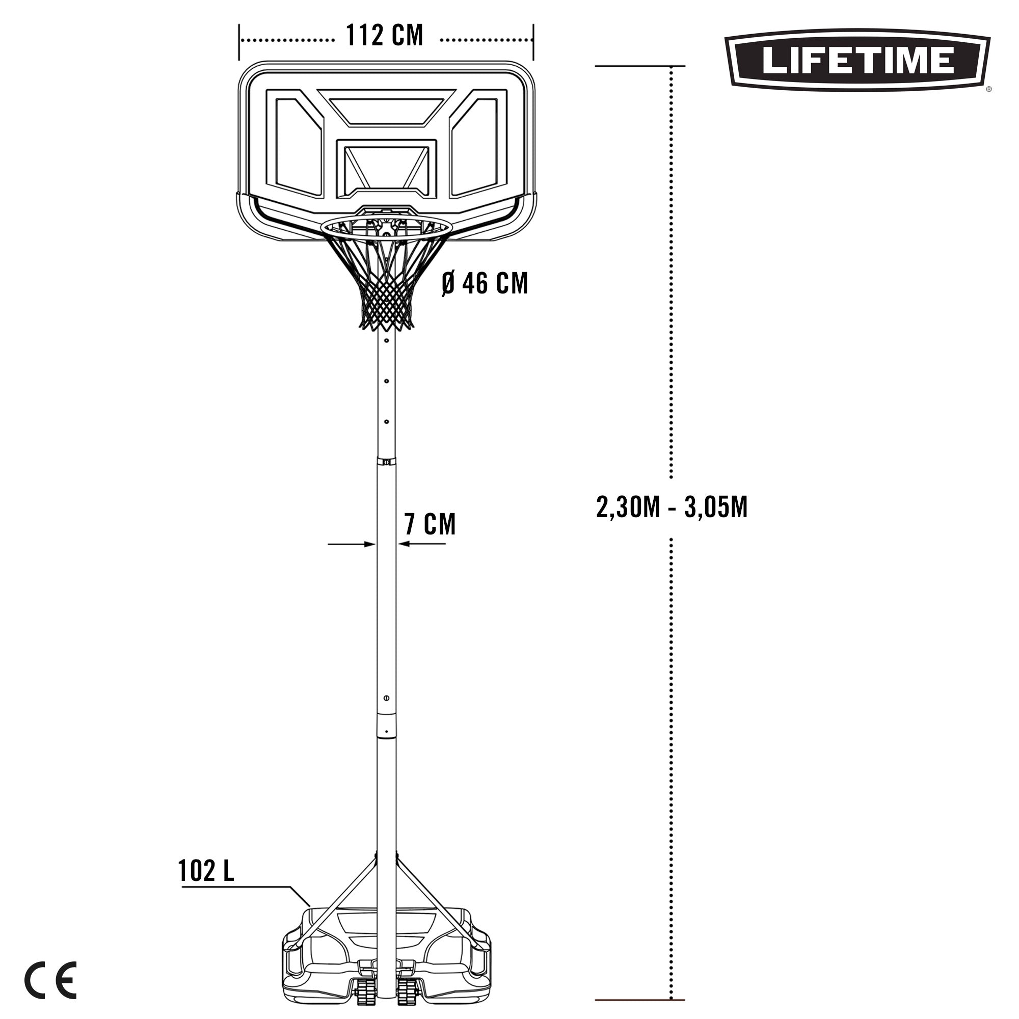 Cesto de basquetebol portátil LIFETIME, altura ajustável de 230/305 cm